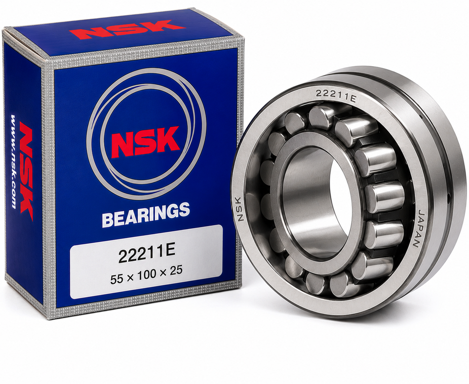 NSK 22211E Spherical Roller Bearing – 55 × 100 × 25 mm