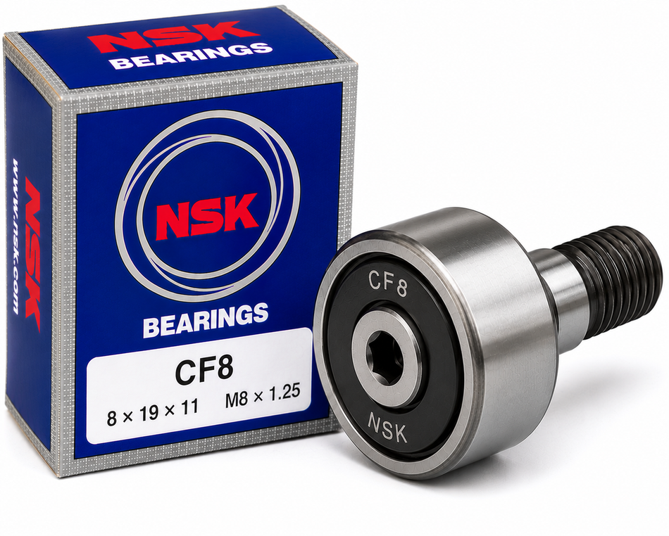 NSK CF8 Cam Follower Bearing – 8 mm Stud, 19 mm Roller OD
