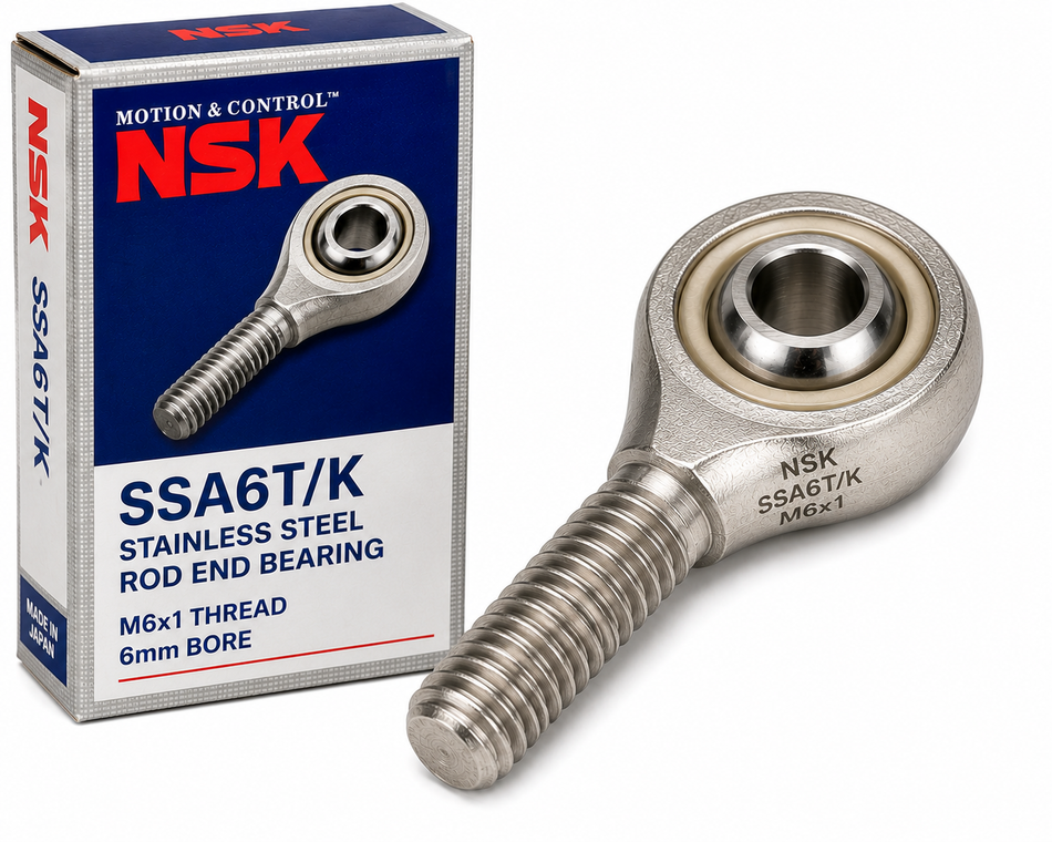 NSK SSA6T/K Stainless Steel Male Rod End Bearing – M6x1 Thread, 6mm Bore