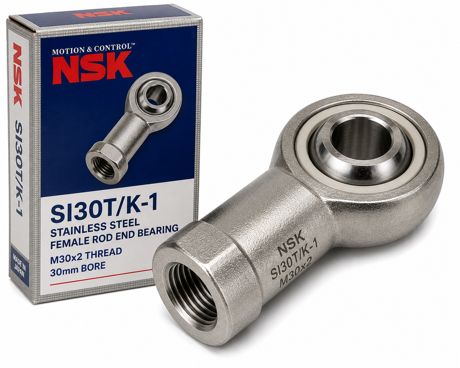NSK SI30T/K-1 Stainless Steel Female Rod End Bearing – M30x2 Thread, 30mm Bore
