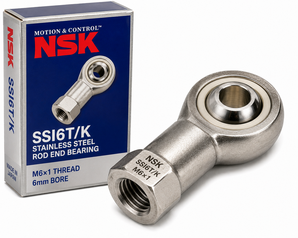 NSK SSI6T/K Stainless Steel Female Rod End Bearing – M6x1 Thread, 6mm Bore