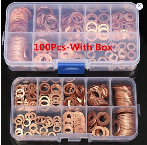 Copper Washer Gasket Nut and Bolt Set Flat Ring Seal Assortment Kit with Box //M8/M10/M12/M14 for Sump Plugs