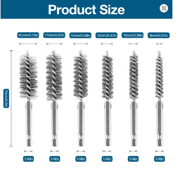 6‑Piece Stainless Steel Wire Brush Set – Drilling, Grinding & Polishing Tools