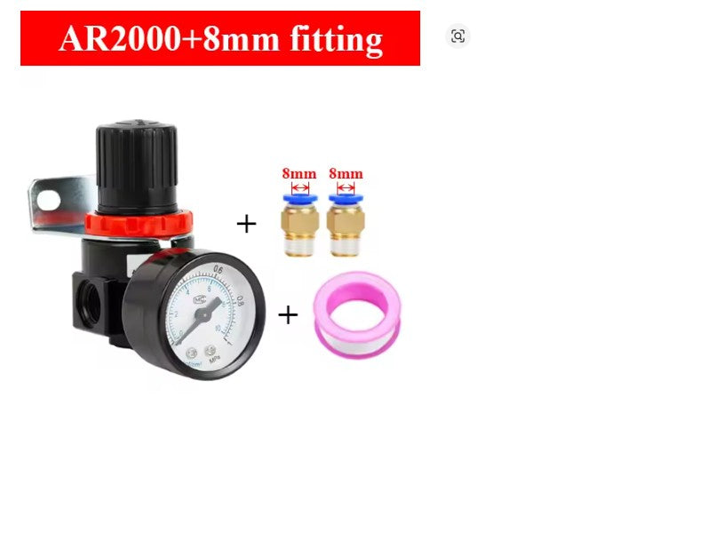 AR2000 Pneumatic Air Compressor Pressure Regulator – 1/4" Thread, 8mm Connector