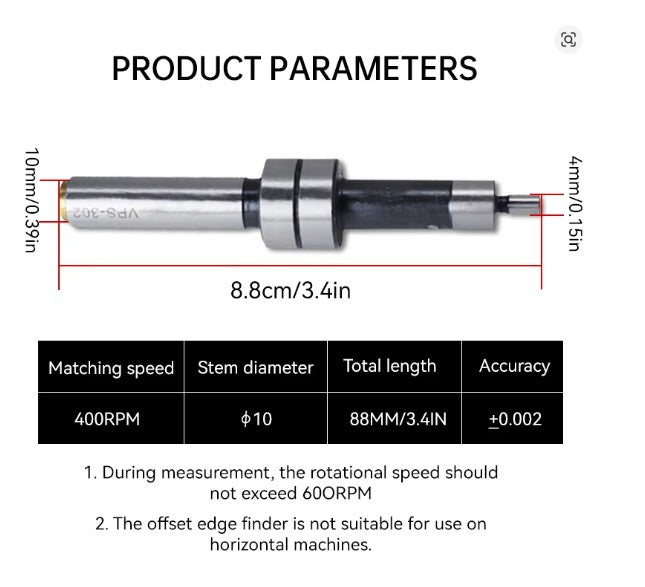 Mechanical 10MM HSS Edges Finder For Milling Lathe Machine Touches Point Sensor Including Milling Cutter